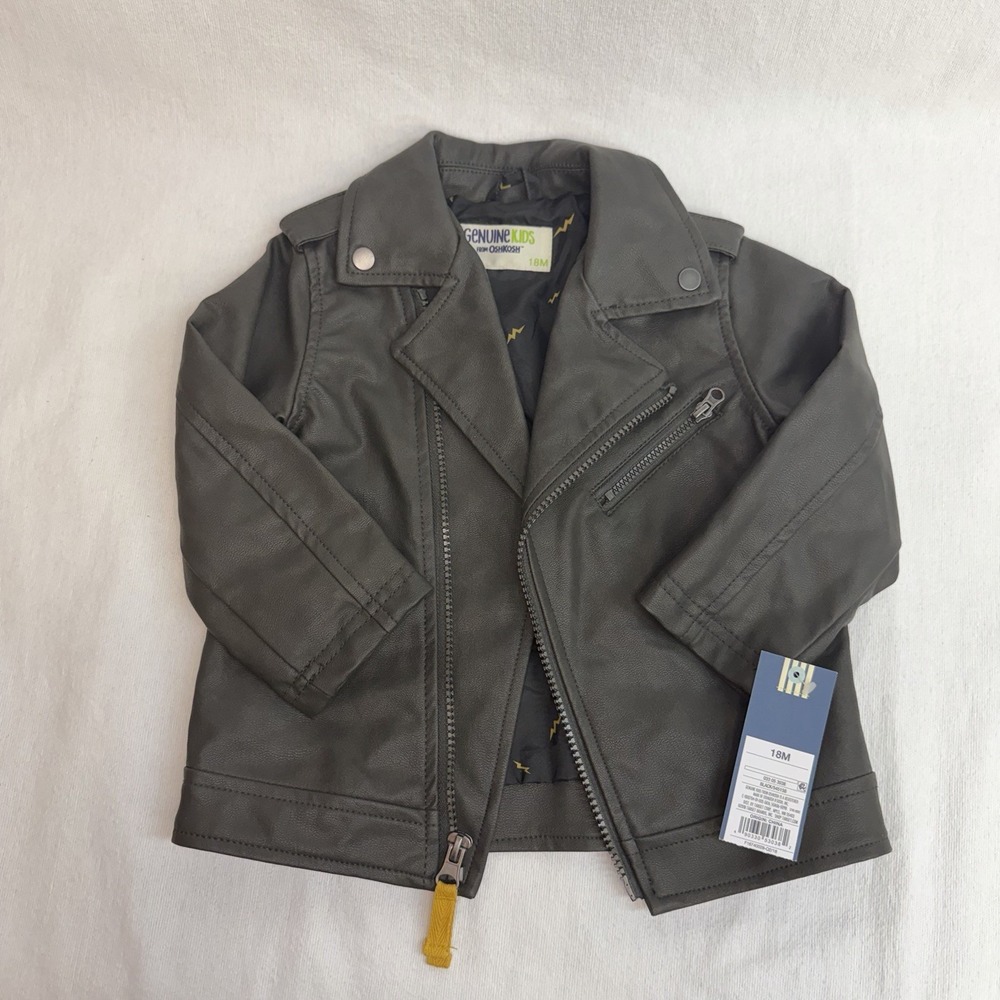 OshKosh Genuine Kids Black Faux Leather Motorcycle Biker Jacket 18m Toddler NWT
